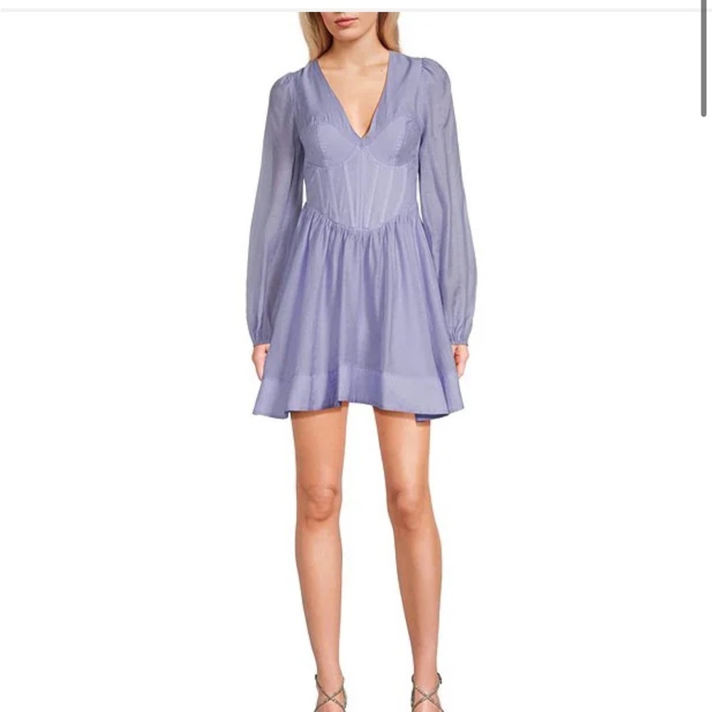 Gianni Bini Purple Long Sleeve  corset stitch V-Neck dress